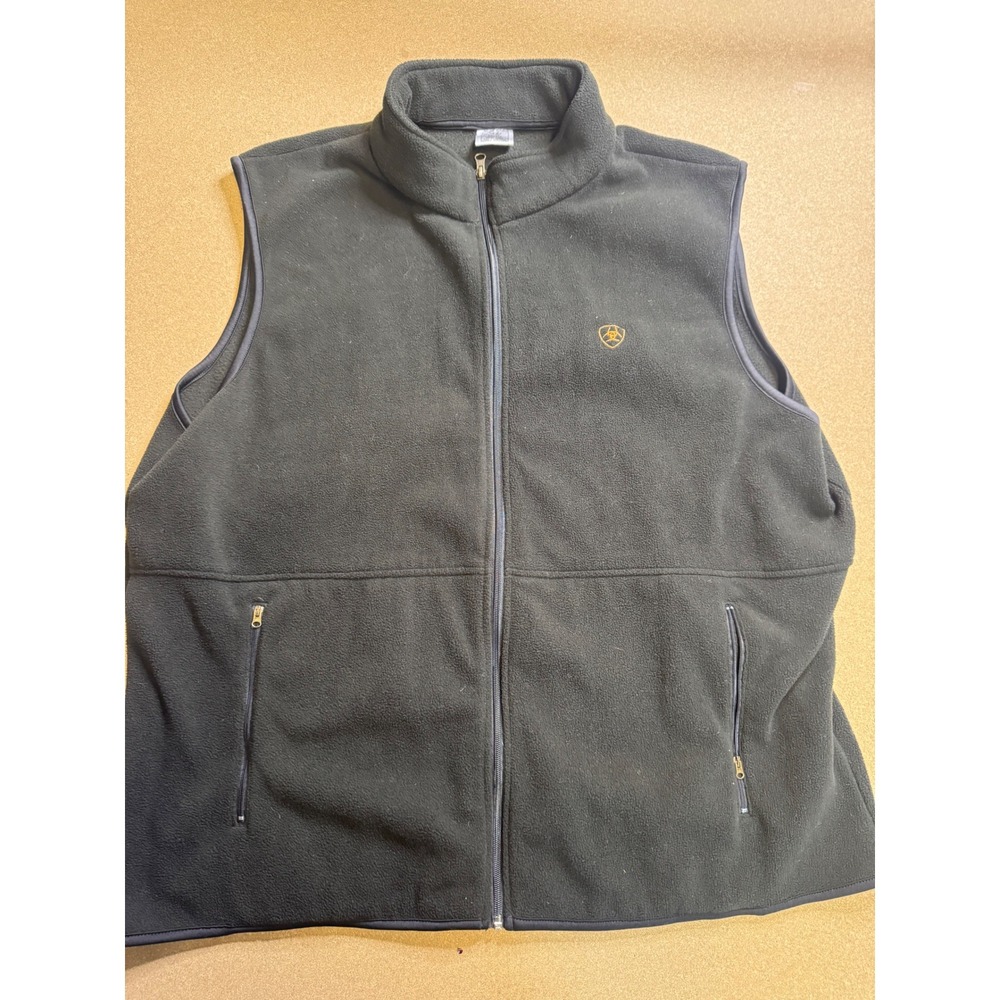 Ariat Mens Fleece Vest Black Full Zip Mock Neck Logo XXL $89